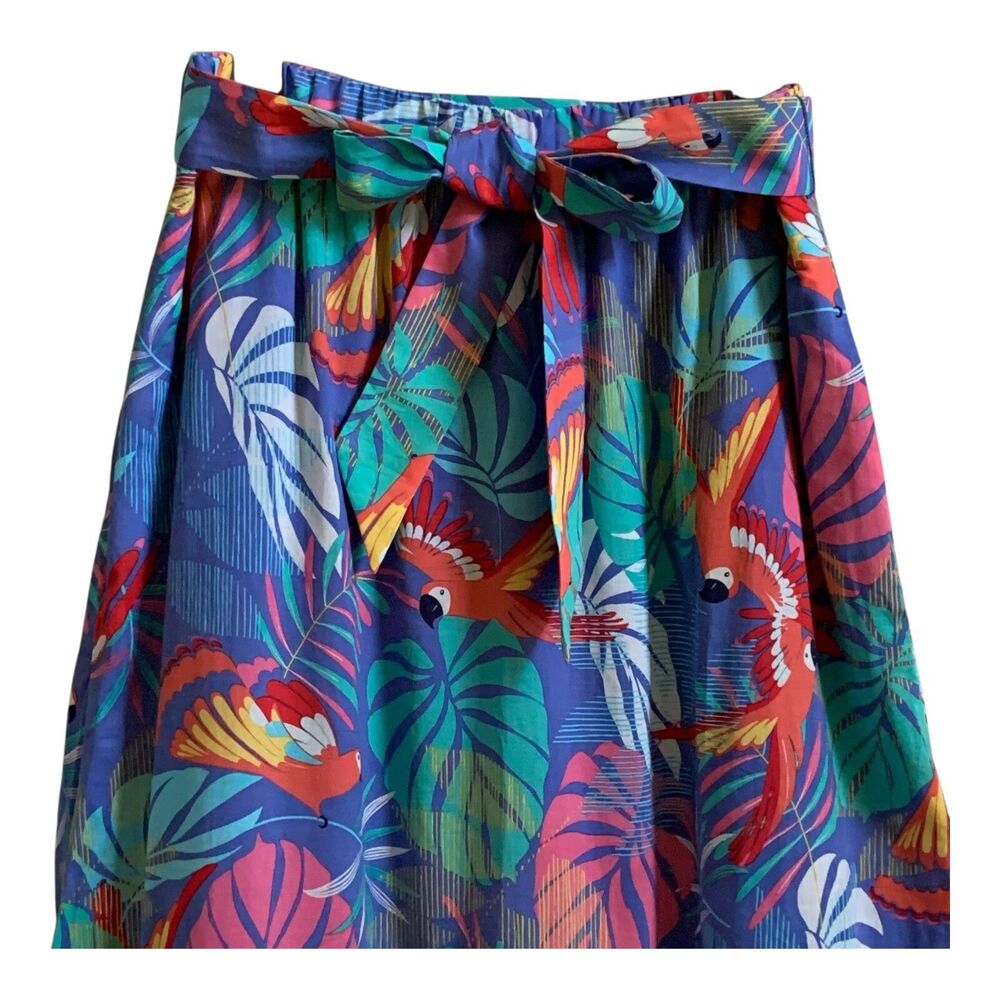 Talbots Midi Skirt SIZE PL Tropical Hawaiian Pleated Pockets Lined Ruffled Beach - Picture 2 of 13